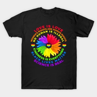 Flower Rainbow Human Black Lives Rights Science Lgbt Pride T-Shirt